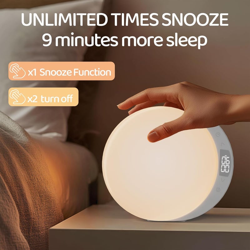 ANTDALIS Sunrise Alarm Clock for Heavy Sleepers Adults, Wake Up Light Dimmable Night Light for Kids Teens Bedroom Home Decor Girls Boys Women Gifts, 20 Color and Touch Control, Snooze, White - Image 3